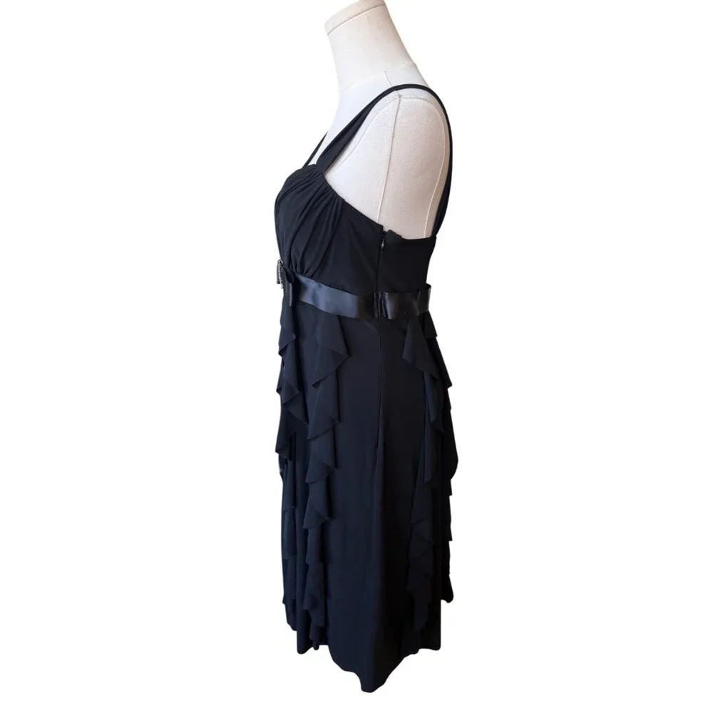 Betsy & Adam Y2K Cocktail Party‎ Dress Size 8 Satin Rhinestone Ruffle Tiered - Picture 4 of 6